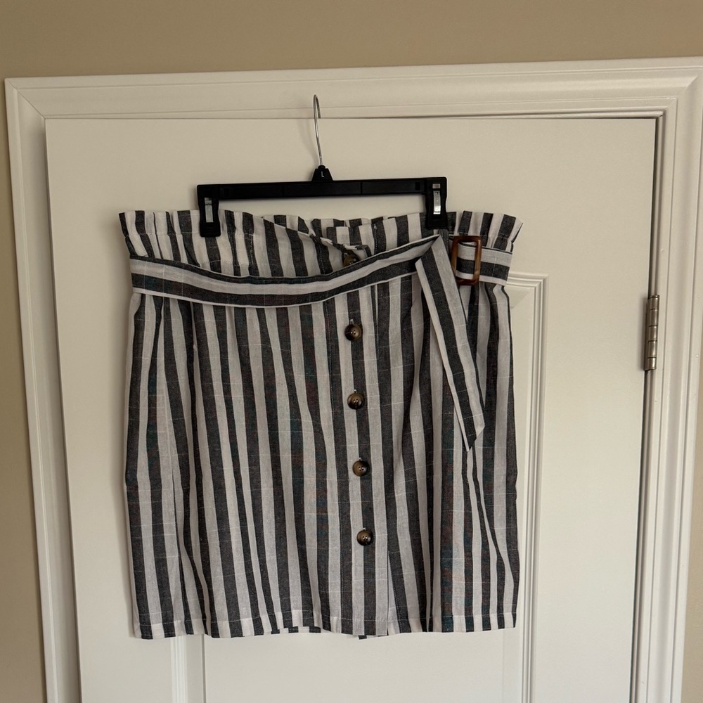 Dark Gray and White Striped Mini Skirt